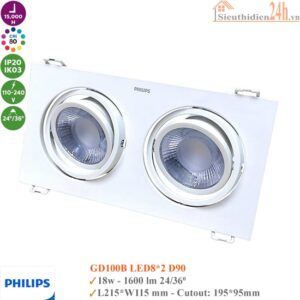 Đèn Spotlight Âm Trần Philips GD100B LED8x2 D90 WH