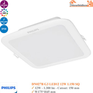 Đèn Âm Trần Vuông 12w Philips DN027B G3 LED12 12W L150 SQ