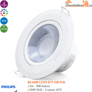 Đèn Spotlight âm trần Philips RS100B 6w Led5 D75