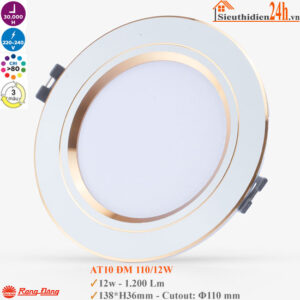 Đèn LED Âm Trần Downlight Đổi Màu Rạng Đông AT10 ĐM 110/12W Viền Vàng