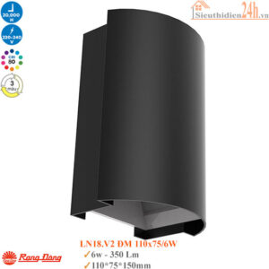 Đèn Led Ốp Tường Đổi Màu Rạng Đông LN18.V2 ĐM 110x75/6W Đen