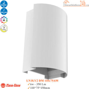 Đèn Led Ốp Tường Đổi Màu Rạng Đông LN18.V2 ĐM 110x75/6W Trắng