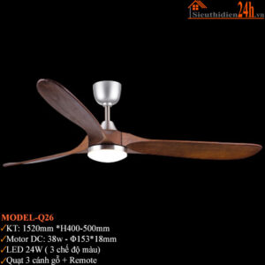Quạt Đèn Trần Cánh Gỗ Euroto Model-Q26