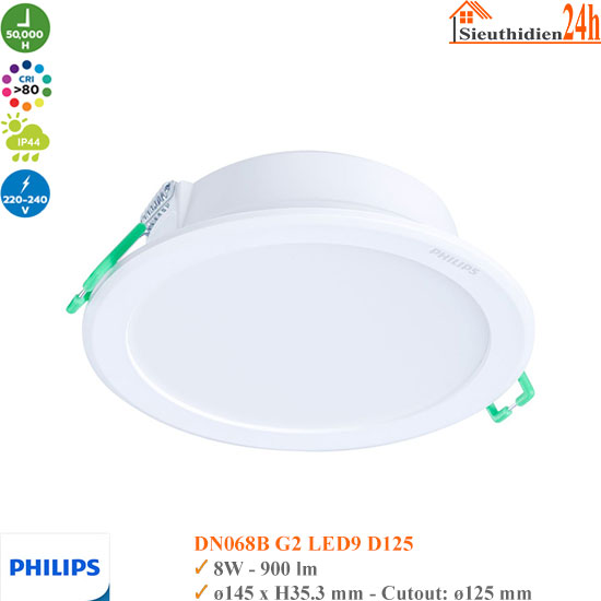 Đèn Led Âm Trần Philips DN068B G2 LED9 8w D125 Đèn Led Âm Trần Philips DN068B G2 LED9 8w D125