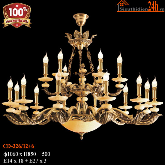 Đèn Chùm Đồng Cổ Điển Euroto CD-326/12+6