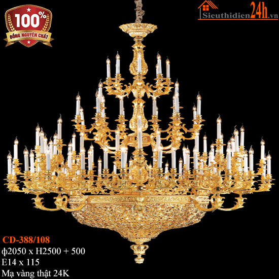 Đèn Chùm Đồng Mạ Vàng 24K Euroto CD-388/108