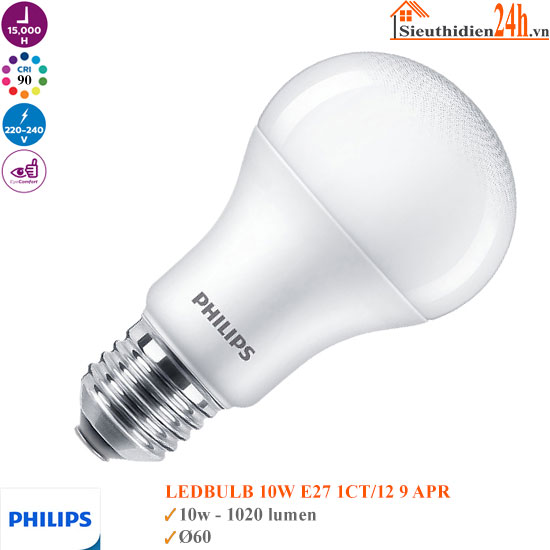 Bóng Đèn Philips Led Bulb 10w E27 1CT/12 9APR