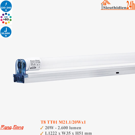 Bộ Đèn Led Tuýp Rạng Đông T8 TT01 M21.1/20W