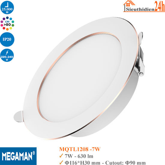 Đèn Led Âm Trần Viền Vàng Megaman MQTL1208-7W