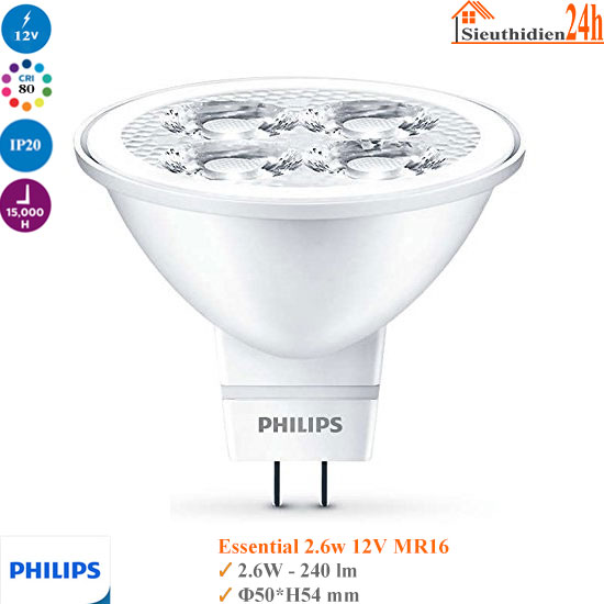 Bóng Đèn Led Chén Philips Essential 2.6w 12V MR16