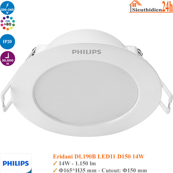 Đèn Led Âm Trần Philips Eridani DL190B LED11 D150 14w