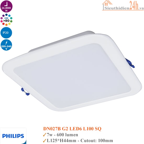 Đèn Led Âm Trần Philips DN027B G3 LED6 6w D100 SQ