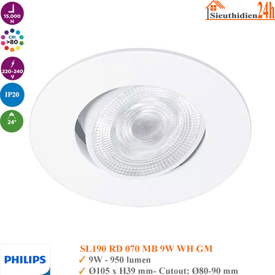Đèn Spotlight Âm Trần Philips SL190 9W D90