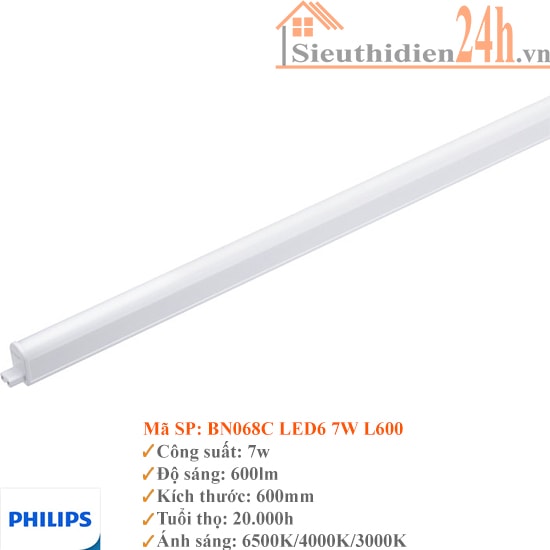 Bộ Đèn Tuýp T5 Philips BN068C Led6 7w L600