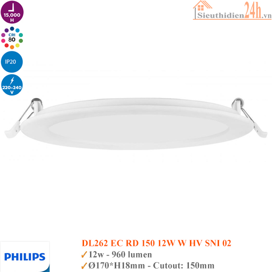 Đèn Led Âm Trần Philips DL262 12W D150