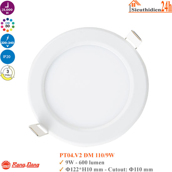 Đèn Led Âm Trần Rạng Đông PT04.V2 9W
