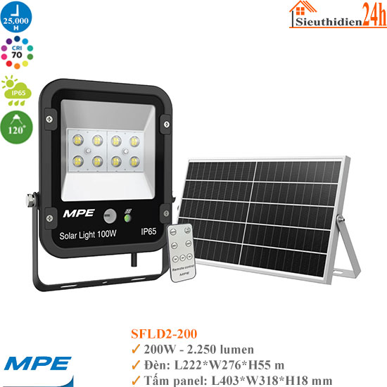 Đèn Led Pha Năng Lượng Mặt Trời MPE SFLD2-200 200W