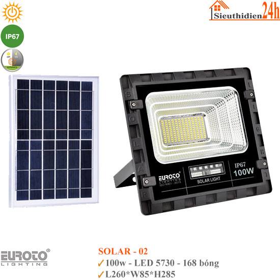 Đèn Pha Năng Lượng Mặt Trời Euroto Solar-02 100W