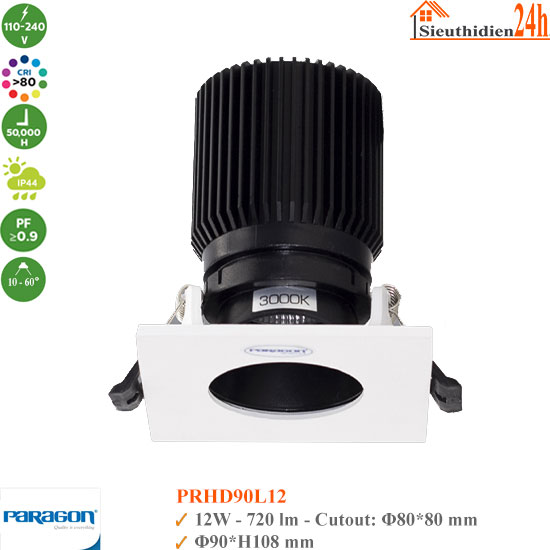 Đèn Spotlight Âm Trần Paragon PRHD90L12 12W
