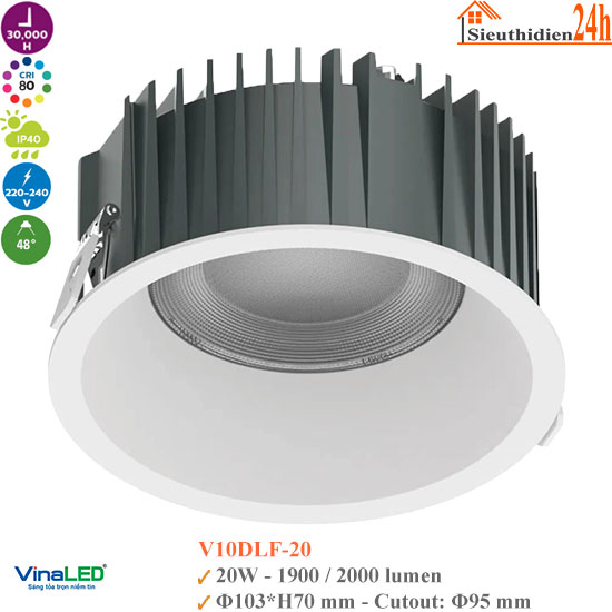 Đèn Spotlight Âm Trần Vinaled V10DLF-20 20W
