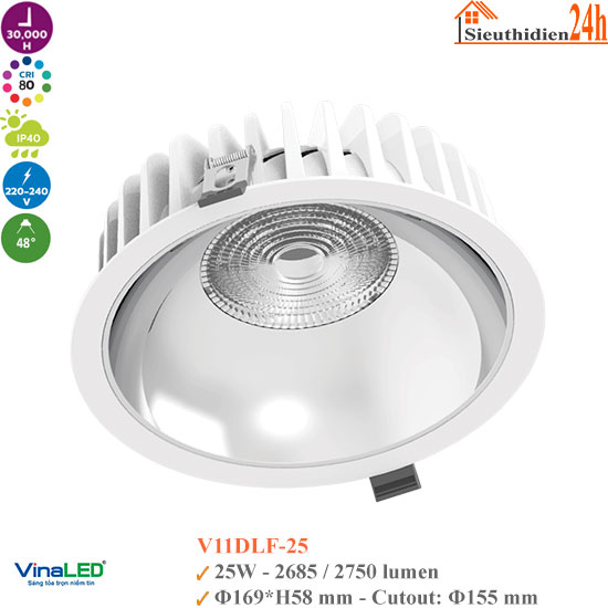 Đèn Spotlight Âm Trần Vinaled V11DLF-25 25W