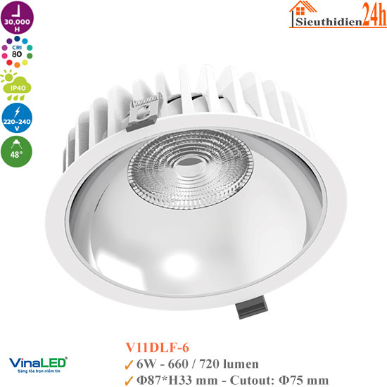 Đèn Spotlight Âm Trần Vinaled V11DLF-6 6W