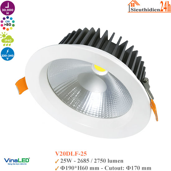 Đèn Led Âm Trần Vinaled V20DLF-25 25W