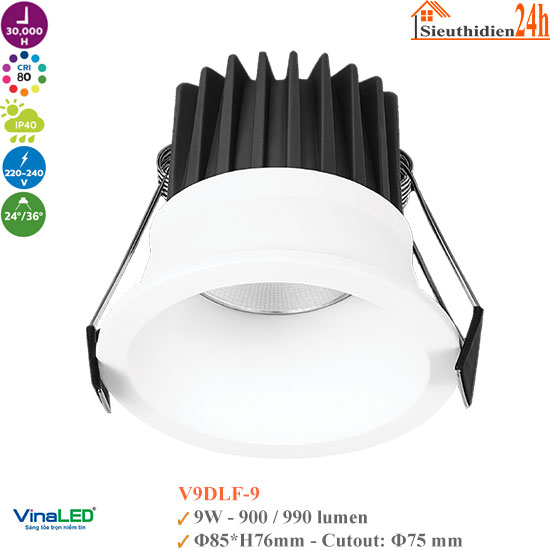 Đèn Spotlight Âm Trần Vinaled V9DLF-9 9W