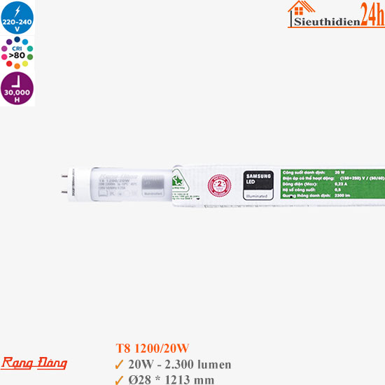 Đèn Led Tuýp Rạng Đông T8 1200/20W