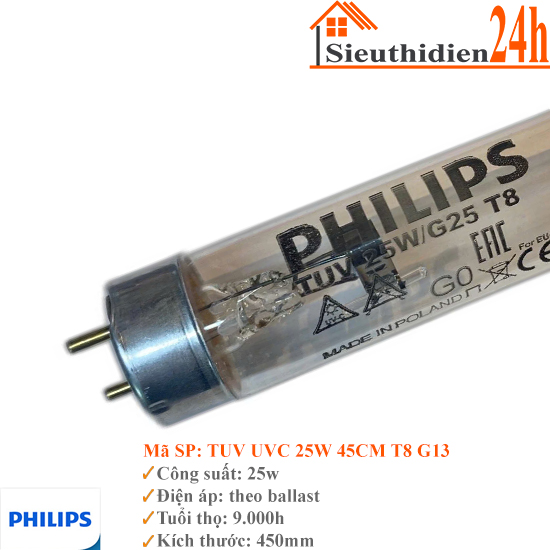 Bóng Đèn UV Diệt Khuẩn Philips TUV 25w T8 G13