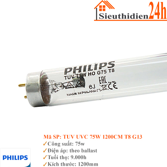 Bóng Đèn Tuýp UV Diệt Khuẩn 1m2 Philips 75w T8 G13