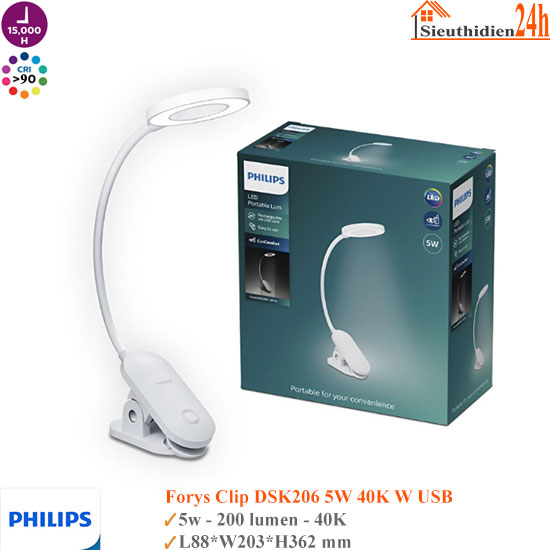 Đèn Bàn Philips Forys Clip DSK206 5W 40K W USB