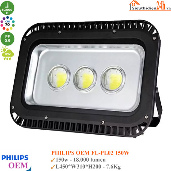 Đèn Pha Led Gương Cầu Lồi Philips OEM FL-PL02 150w