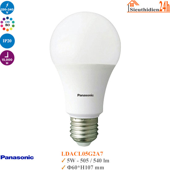 Bóng Đèn Led Bulb Panasonic A2 LDACL05HG2A7 5W