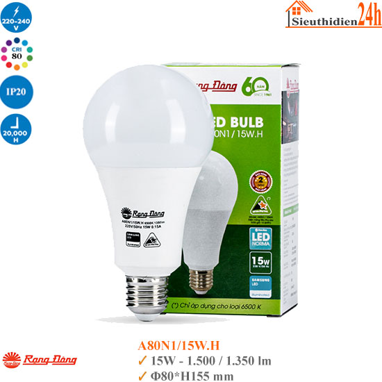 Bóng Đèn Led Rạng Đông A80N1/15W.H