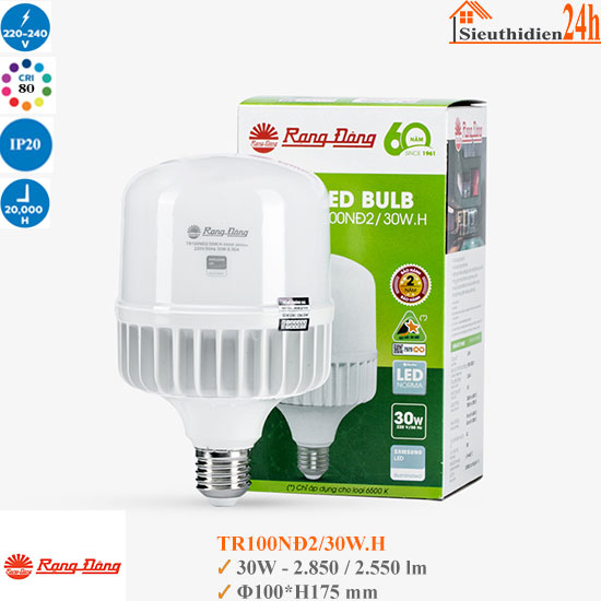 Bóng Đèn Led Rạng Đông TR100NĐ2/30W.H