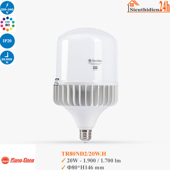 Bóng Đèn Led Rạng Đông TR80NĐ2/20W.H
