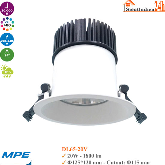 Đèn LED Âm Trần Chống Ẩm MPE DL65-20V 20W
