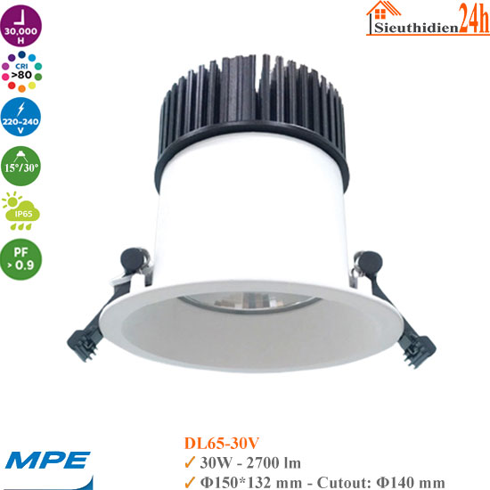 Đèn LED Âm Trần Chống Ẩm MPE DL65-30V 30W