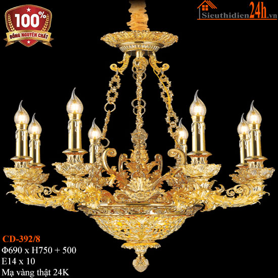 Đèn Chùm Đồng Mạ Vàng 24K Euroto CD-392/8