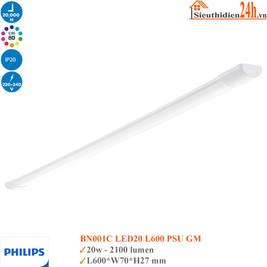 Đèn Led Bán Nguyệt Philips BN001C Led22 L600 PSU GM 20W