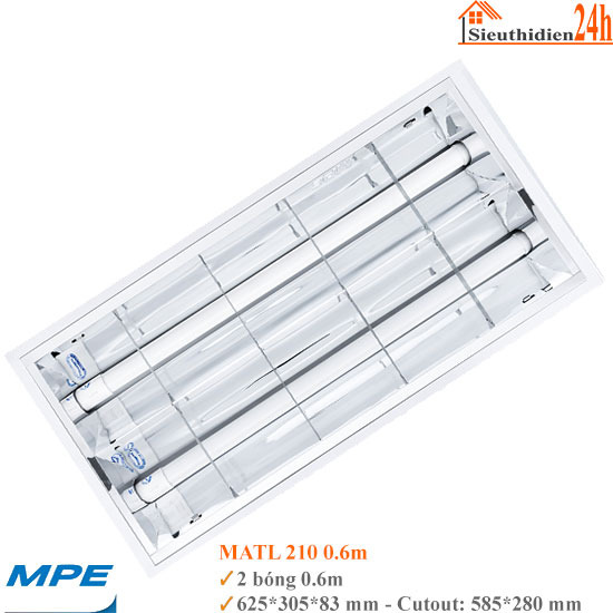 Bộ đèn máng xương cá âm trần 2 bóng ledtube 0.6m MPE MATL-210