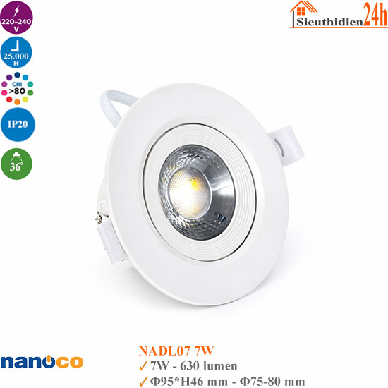 Đèn Downlight Chỉnh Góc Nanoco NADL07 7w