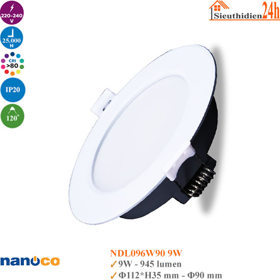 Đèn Led Âm Trần 3s Nanoco NDL09W90 9W
