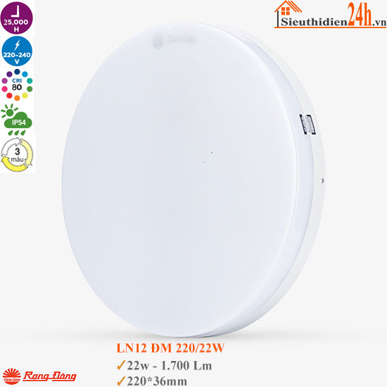 Đèn Ốp Trần Đổi Màu Rạng Đông LN12 ĐM 220/22W