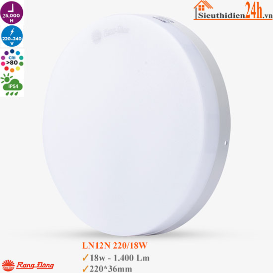 Đèn Ốp Trần Đổi Màu Rạng Đông LN12N ĐM 220/18W
