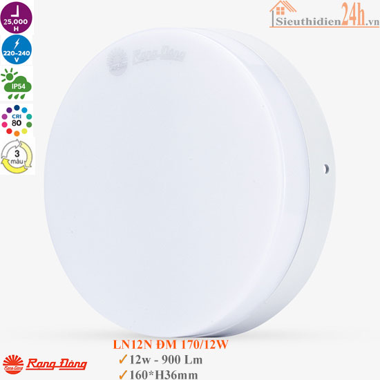 Đèn Ốp Trần Đổi Màu Rạng Đông LN12N ĐM 170/12W