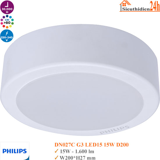 Đèn Led Ốp Trần Philips DN027C G3 LED15 D200 15W