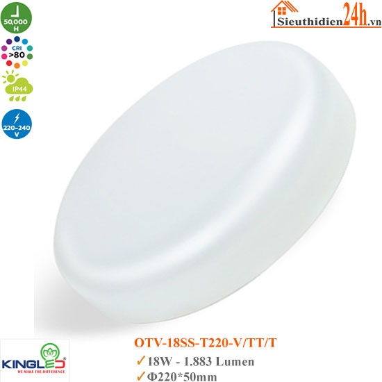 Đèn Ốp Trần Tràn Viền Kingled OTV-18SS-T220 18W