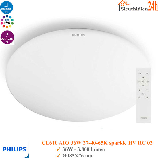 Đèn Led Ốp Trần Philips CL610 AIO 36w 27-40-65k